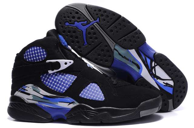 New Style Air Jordan 8 Embroidery Men Retro Black Blue
